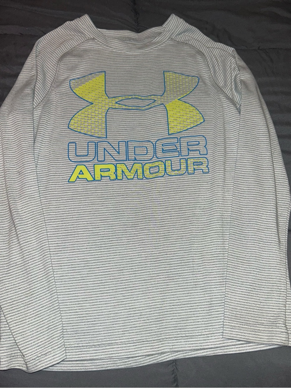 Under Armour White Striped Long Sleeve Shirt with Neon Logo
